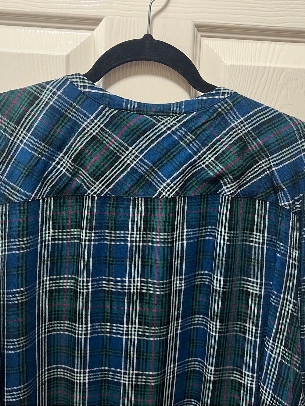 J.Jill Plaid Button Front Tunic Blouse Size Large Blue Green Rayon - Picture 10 of 11